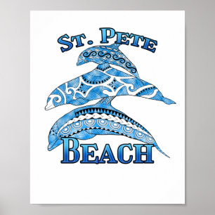 St. Pete Florida Beach Vacation Tribal Dolphins Poster