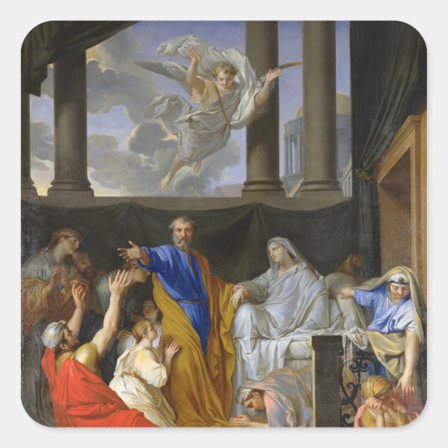St. Peter Resurrecting the Widow Tabitha, 1652 Square Sticker (Front)