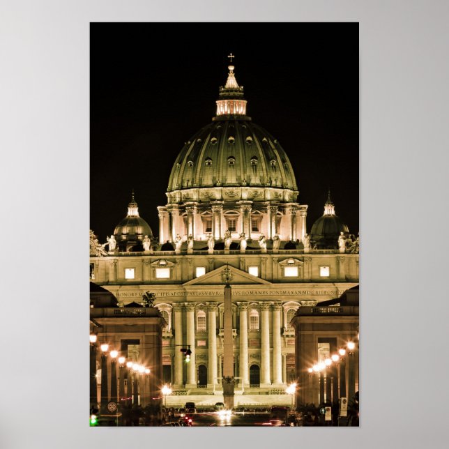 St Peter's Basilica at Night Poster (Front)