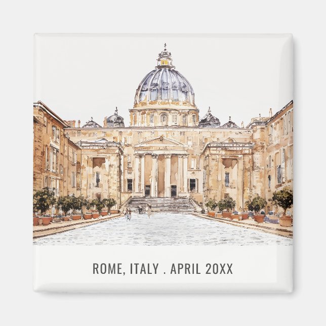 St Peters Basilica Rome Italy Watercolor Travel Magnet (Front)