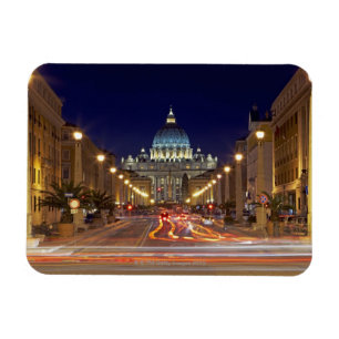 St Peter's Basilica toward end of road at night Magnet
