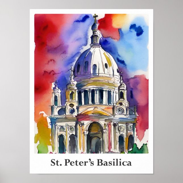 St. Peter's Basilica Vatican Watercolor Travel Poster (Front)