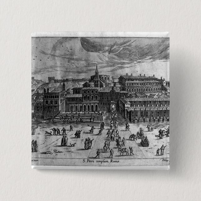 St. Peter's Church, from 'Views of Rome' 2 Inch Square Button (Front)