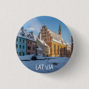 St. Peter's Church in winter in Riga, Latvia 1 Inch Round Button