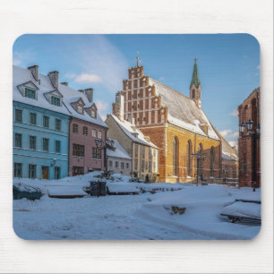 St. Peter's Church in winter in Riga, Latvia Mouse Pad