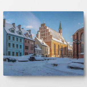 St. Peter's Church in winter in Riga, Latvia Plaque