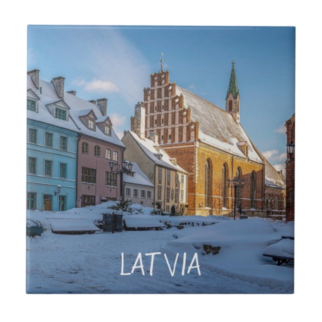 St. Peter's Church in winter in Riga, Latvia Tile (Front)