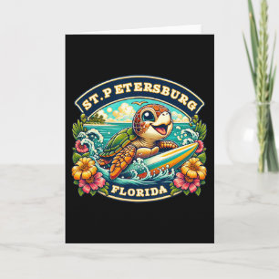 St. Petersberg Florida Cute Sea Turtle Surfing  Card