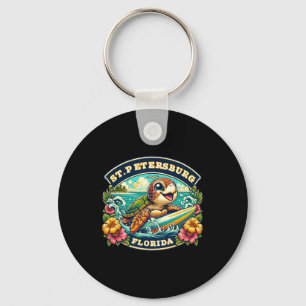 St. Petersberg Florida Cute Sea Turtle Surfing  Keychain