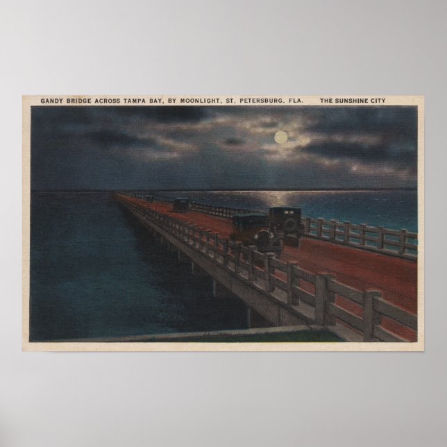 St. Petersburg, FL - Moonlit View of Gandy Poster (Front)