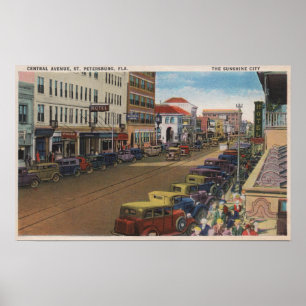 St. Petersburg, FL - View of Central Ave w/ Poster