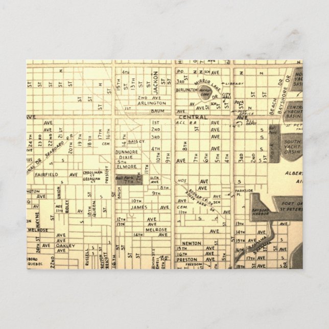 St Petersburg, FL Vintage Map Postcard (Front)