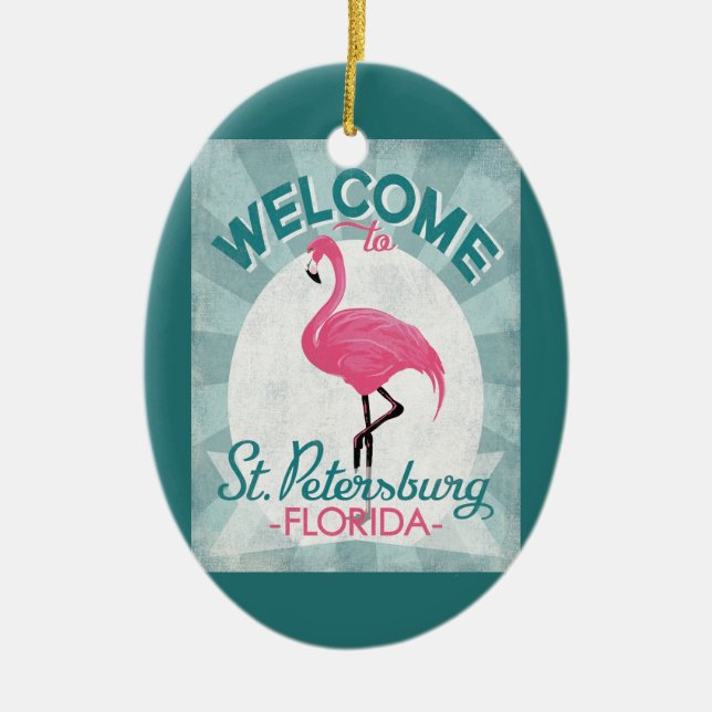 St Petersburg Florida Pink Flamingo Retro Ceramic Ornament (Front)