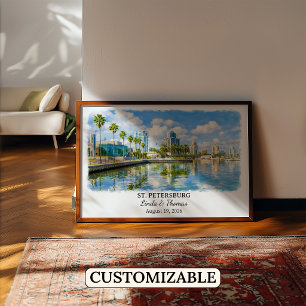 St. Petersburg Florida Poster, Watercolor, Custom Poster