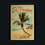 St Petersburg Palm Tree Vintage Travel Magnet<br><div class="desc">A uniquely retro mid-century modern St. Petersburg Florida art print in vintage travel poster style. It features a curved palm tree on sandy beach with ocean under a blue cloudy sky.</div>