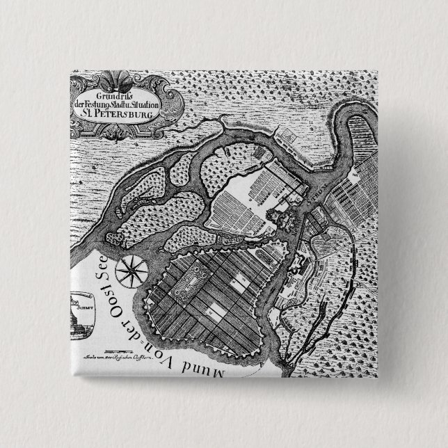 St Petersburg Plan 2 Inch Square Button (Front)