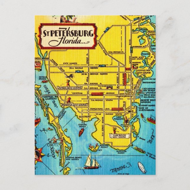 St. Petersburg Vintage Map Postcard (Front)