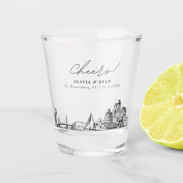 St. Petersburg Wedding Favour Personalized Cheers Shot Glass (Front)