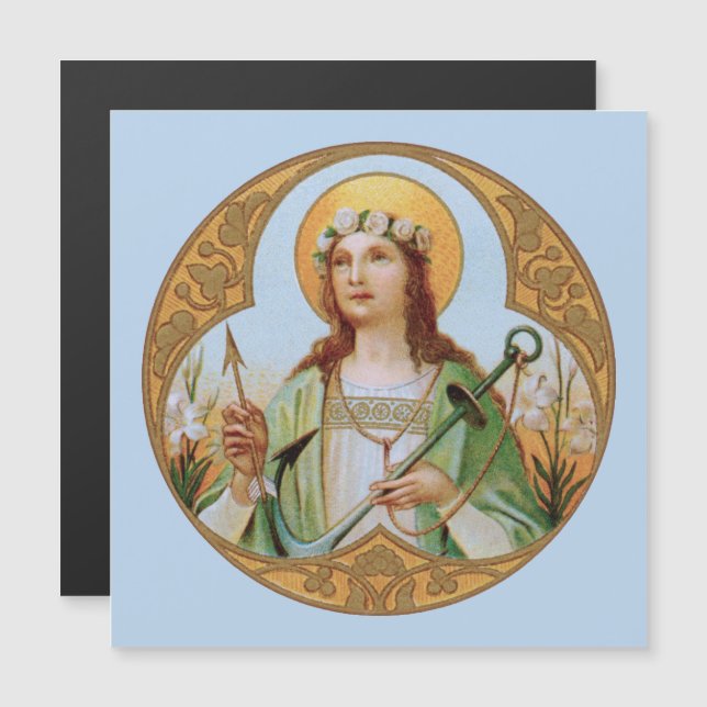St Philomena (BK 05) Square Magnetic Greeting Card (Front/Back)