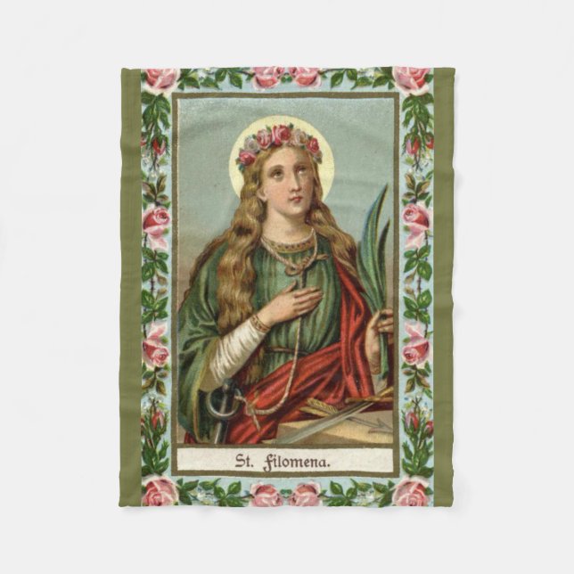 St. Philomena Pink Roses Palm Cord Fleece Blanket (Front)