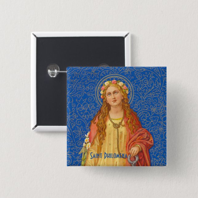 St. Philomena with Anchor (SNV 051) 2 Inch Square Button (Front & Back)