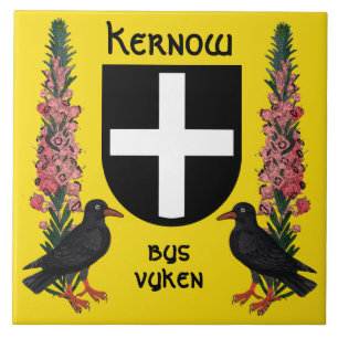 St. Piran's Shield with Cornish Heath and Choughs Tile