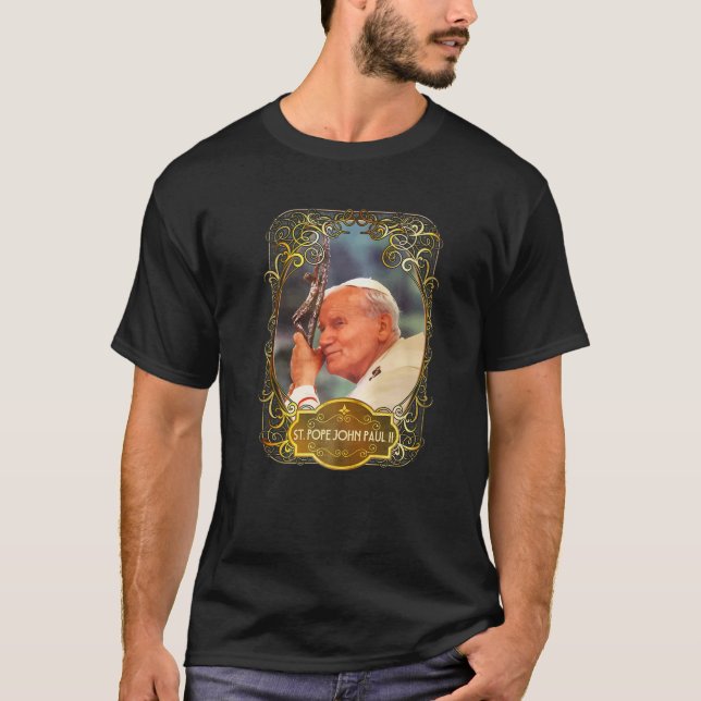 St Pope John Paul II Cross Catholic Saint Polish T-Shirt (Front)