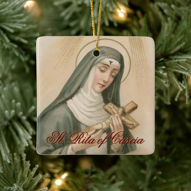 St. Rita of Cascia (M 015) Square Ceramic Ornament (Tree)