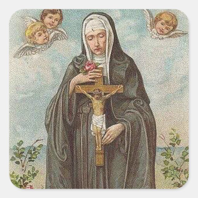 St. Rita of Cascia w/crucifix  angels roses Square Sticker (Front)