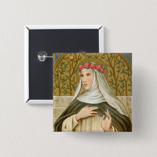 St. Rose of Lima (BK 020) 2 Inch Square Button (Front & Back)