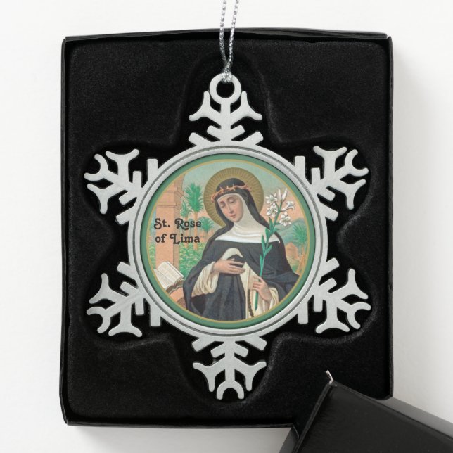 St. Rose of Lima (Detail; K 48) Snowflake Pewter Christmas Ornament (Box)