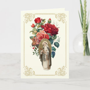 St. Rose of Lima Red Rose Bouquet Religious Thank You Card