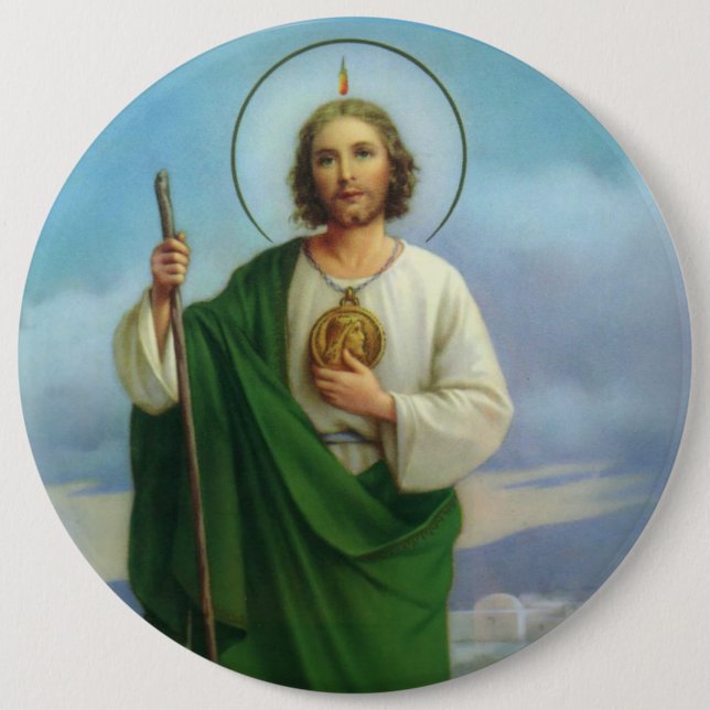 St. Saint Jude Apostle Catholic Green 6 Inch Round Button (Front)