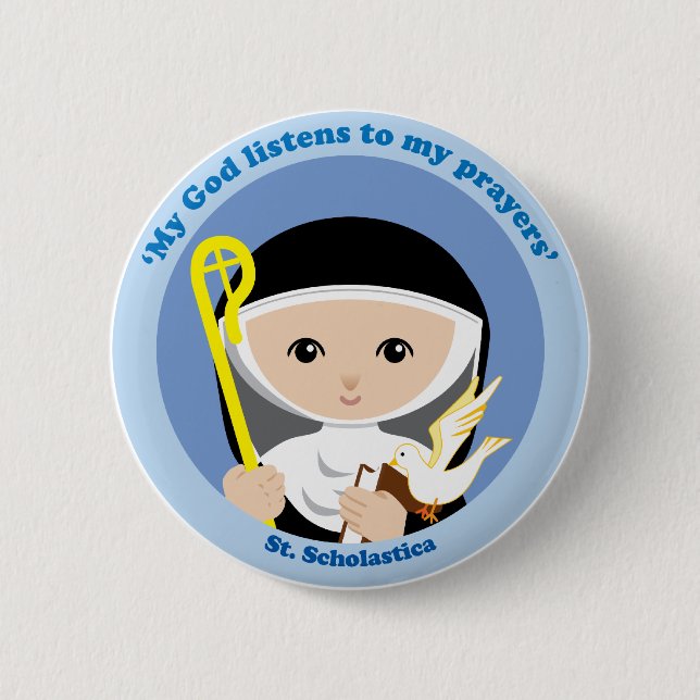 St. Scholastica 2 Inch Round Button (Front)