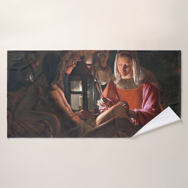 St. Sebastian Embraced by Irene, La Tour Bath Towel (Bath Towel)
