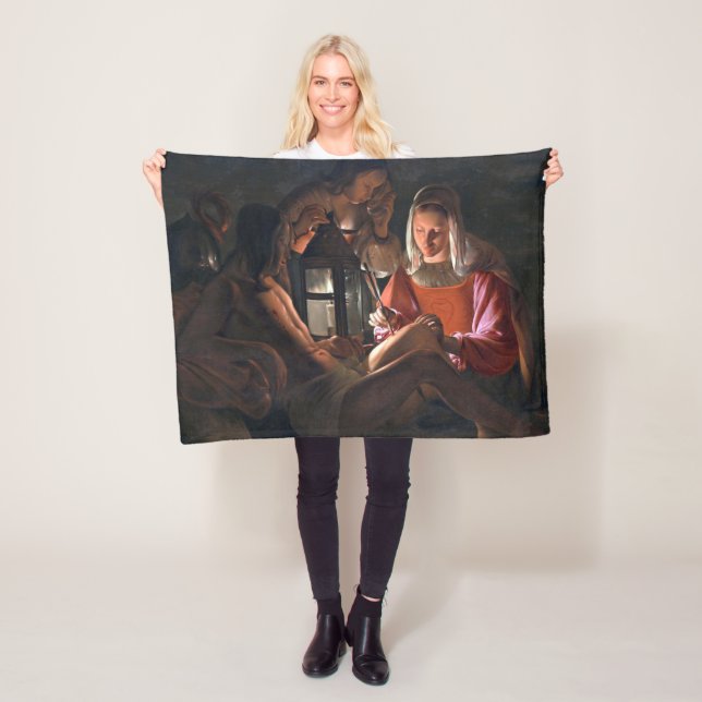 St. Sebastian Embraced by Irene, La Tour Fleece Blanket (In Situ)