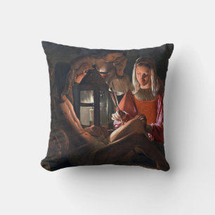 St. Sebastian Embraced by Irene, La Tour Throw Pillow
