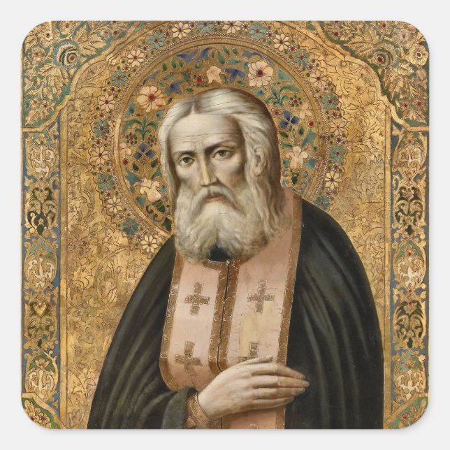 St. Seraphim of Sarov Orthodox Christian Icon Square Sticker (Front)