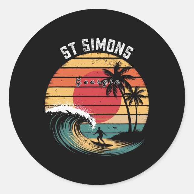 St Simons Beach Georgia Beach Surfing  Classic Round Sticker (Front)