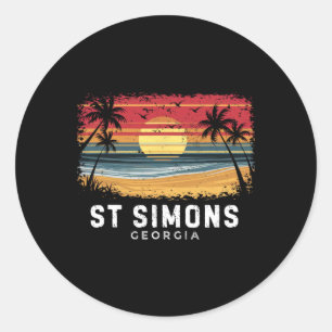 St Simons Beach Georgia Surfboard Beach Classic Round Sticker