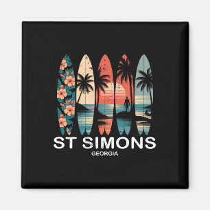 St Simons Beach Georgia Surfboard Surfing Retro _1 Magnet