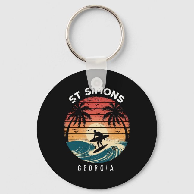 St Simons Beach Georgia Surfboard Waves Beach  Keychain (Front)