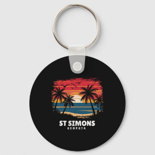 St Simons Beach Georgia Surfboarder Palm Tree Souv Keychain