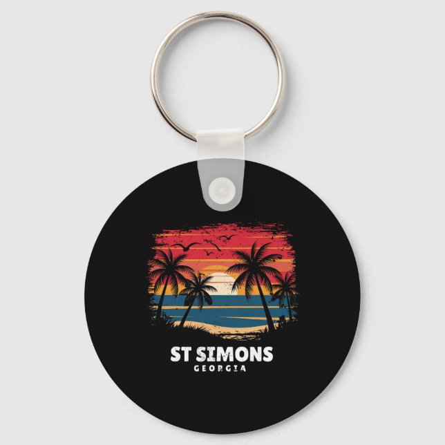 St Simons Beach Georgia Surfboarder Palm Tree Souv Keychain (Front)