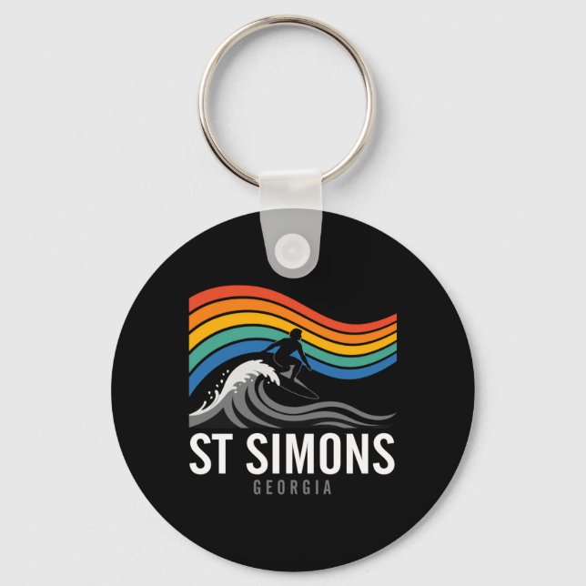 St Simons Beach Georgia Surfboarder Surfing Men Keychain (Front)