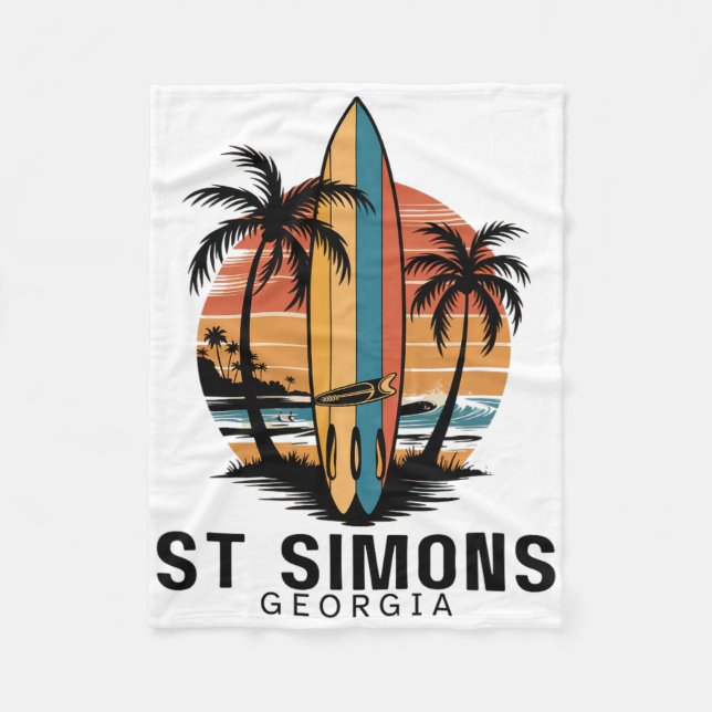 St Simons Beach Georgia Surfing Surfer _1  Fleece Blanket (Front)