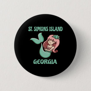 St. Simons Island Cute Mermaid Themed 2 Inch Round Button