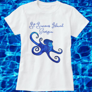 St. Simons Island Georgia Blue Octopus T-Shirt
