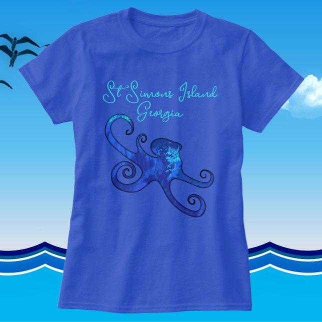 St. Simons Island Georgia Blue Octopus T-Shirt (Shirt and lettering color choices available.)