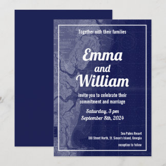 St. Simons Island Georgia Vintage Map Wedding Invitation